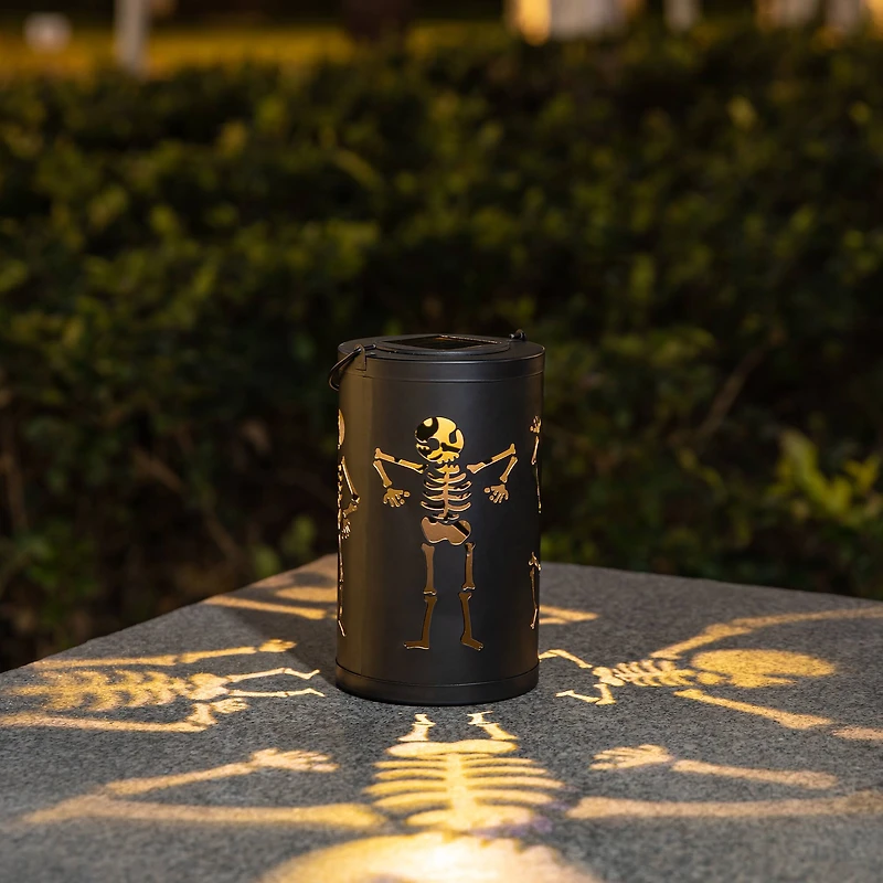 Glitzhome® 10.75" Halloween Metal Skeleton Solar Powered LED Lantern