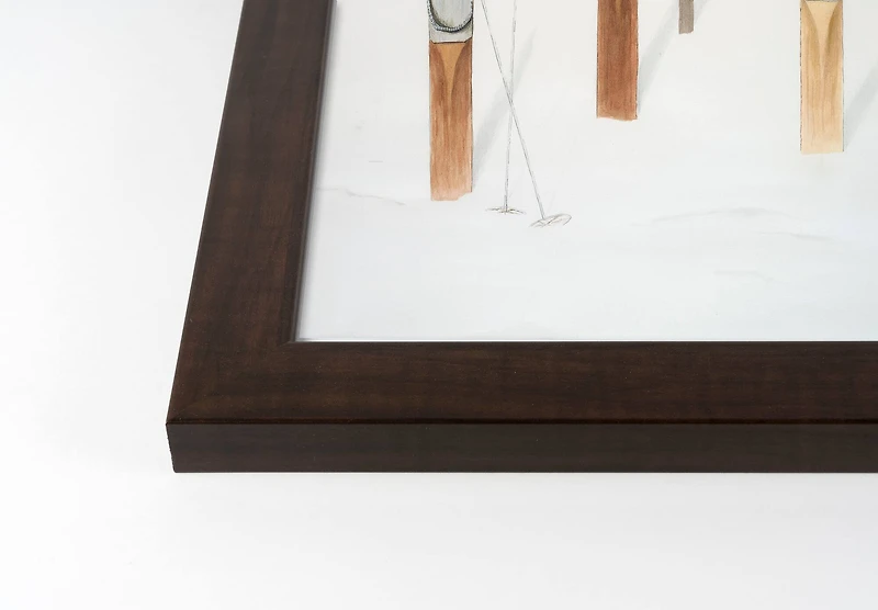 Painted Skis In Snow Black Framed Print Under Plexiglass