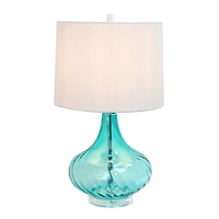 Elegant Designs Light Blue Glass Table Lamp with Fabric Shade