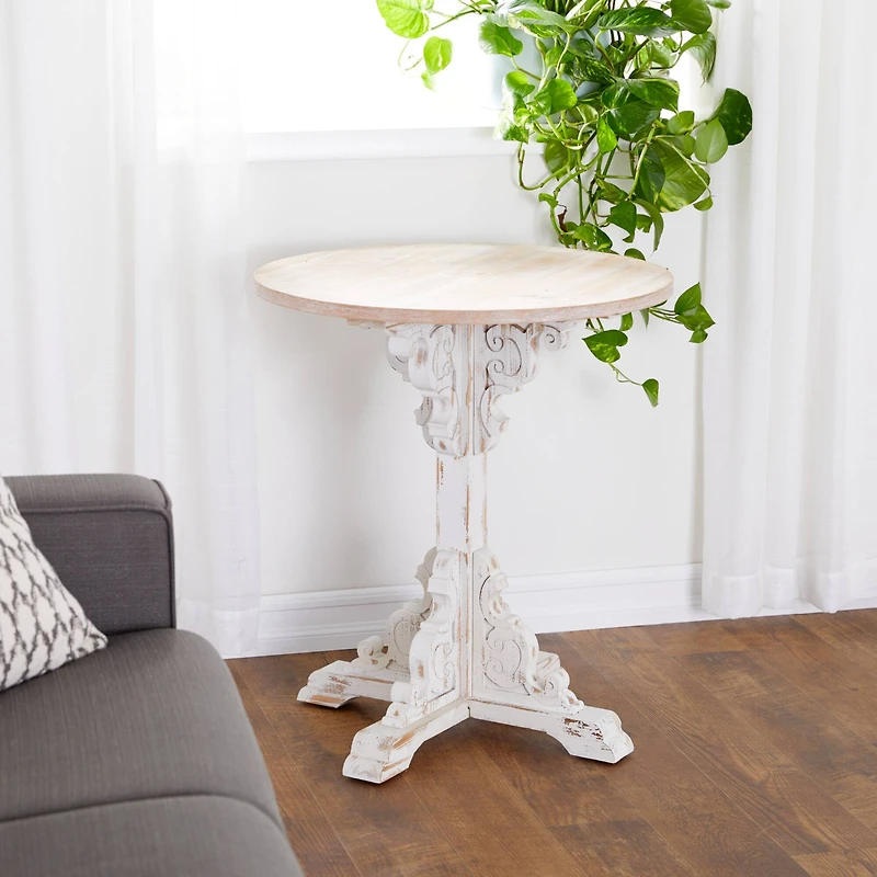 2.5ft. White Chinese Fir Farmhouse Accent Table