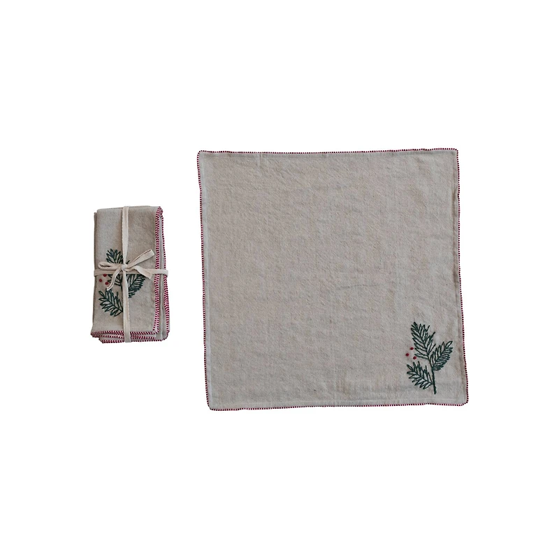 Hello Honey® Holly Embroidered Cotton & Linen Blend Napkins, 4ct.