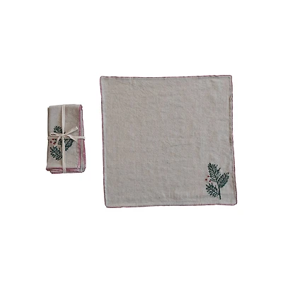 Hello Honey® Holly Embroidered Cotton & Linen Blend Napkins, 4ct.