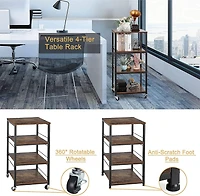 Rustic Brown 4-Tier Utility Cart Rolling Kitchen Storage Cart Wood Top