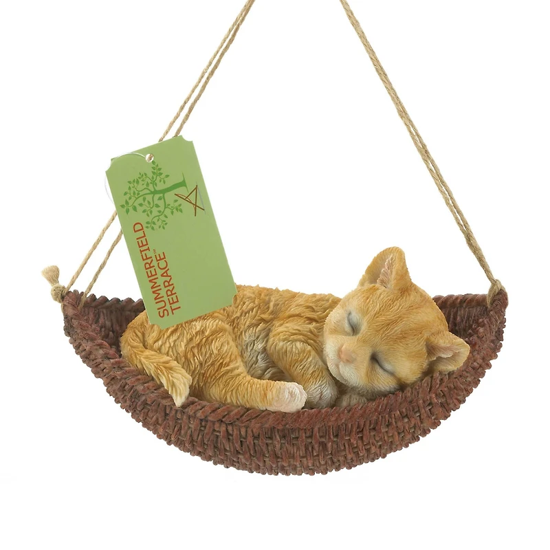 7" Napping Cat on Hammock Figurine