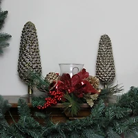 18" Pine Sprigs & Glittered Berries Christmas Hurricane Candle Holder
