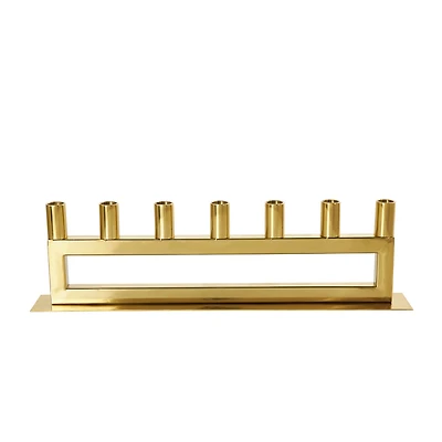 22" Gold Stainless Steel 7 Taper Candle Candelabra with Rectangular Frame
