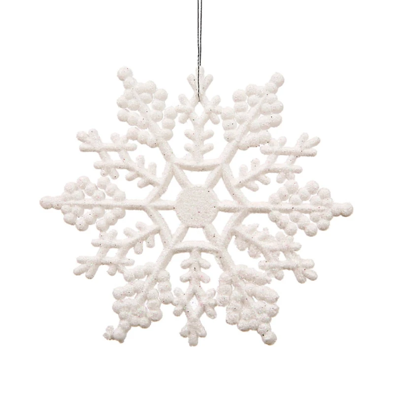 24ct. 4" White Glitter Snowflake Christmas Ornaments