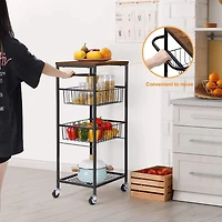 Black 4-Tier Rolling Cart with Storage Basket Shelf