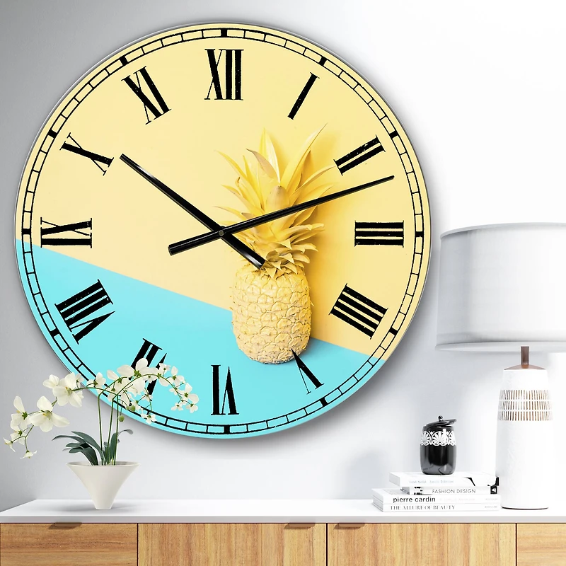 Designart Pink and Blue Pineapple Large Modern Wall Clock