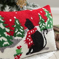 Glitzhome® Hooked Christmas Cat Pillow