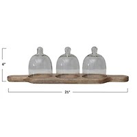 Hello Honey® Mango Wood Serving Tray with 3 Glass Cloches Set