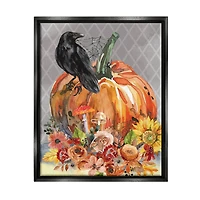 Stupell Industries Autumn Crow Pumpkin Botanicals Framed Floater Canvas Wall Art