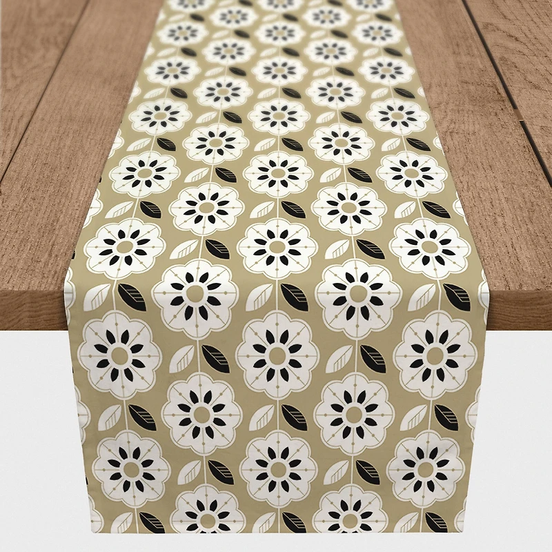 Mod Gold Flower 16" x 72" Cotton Twill Runner
