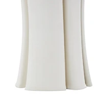 White Ceramic Abstract Ribbed Dimensional Folded Vase with Curvy Rim