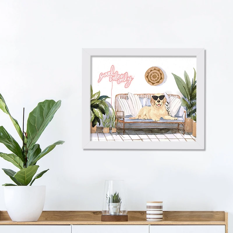 Good Vibes Only Puppy 1 11" x 14" White Framed Print Under Plexiglass