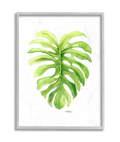 Stupell Industries Monstera Leaf Tropical Plant Over White in Gray Frame Wall Art