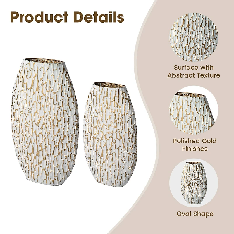 Glitzhome® Gold & White Oval Textured Metal Floor Vases Set