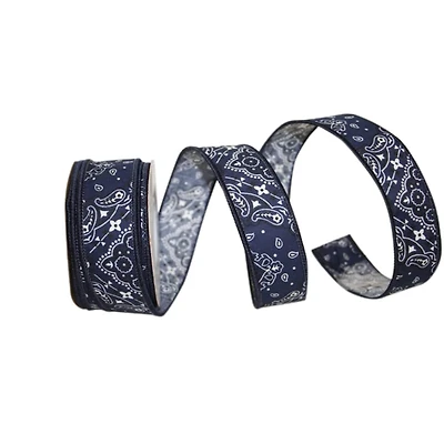 Reliant 1.375" x 10yd. Wired Navy Bandana West Ribbon
