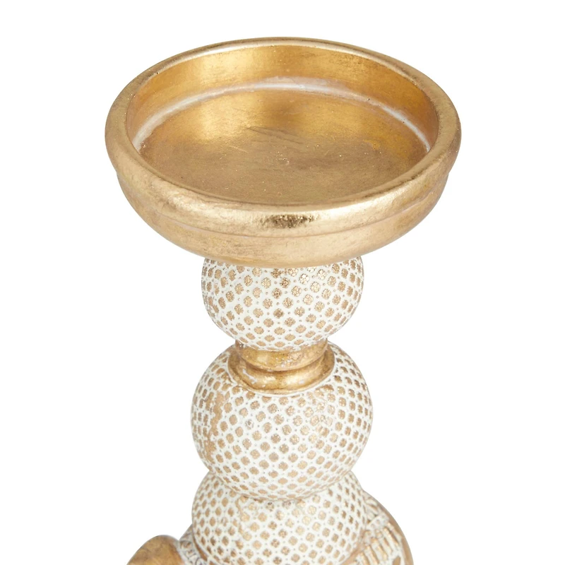 Set of 2 Gold Polystone Traditional Candle Holders, 13" x 6" x 4"