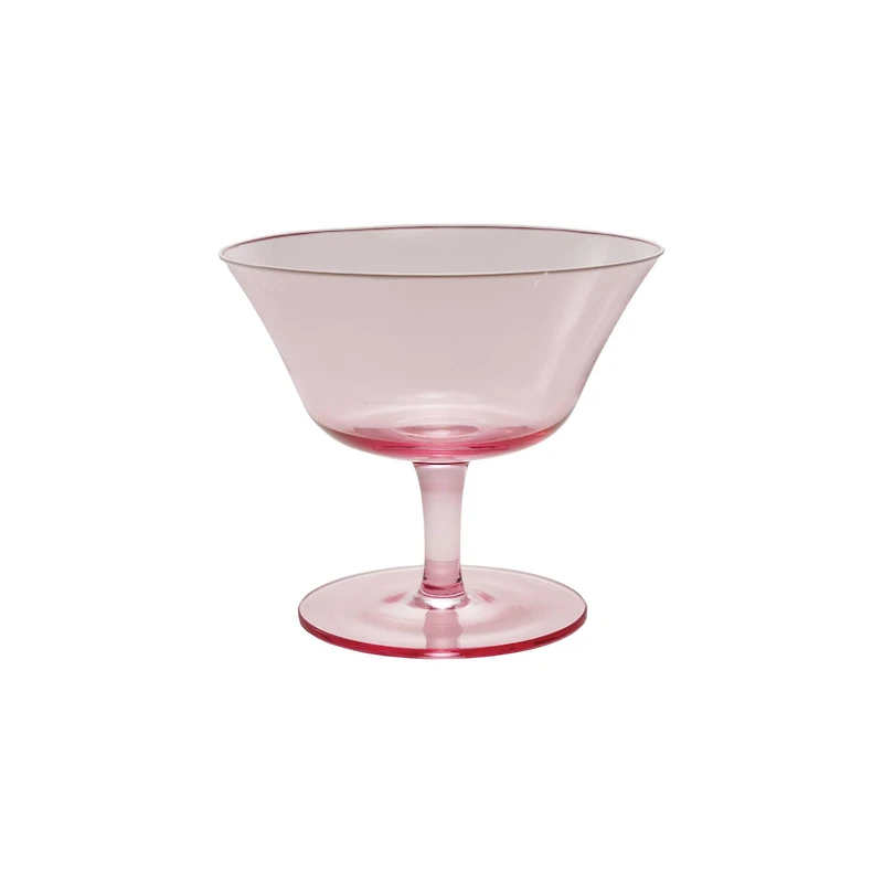 Hello Honey 8-Ounce Stemmed Coupe Glass with White Rim, Pink, Set of 4