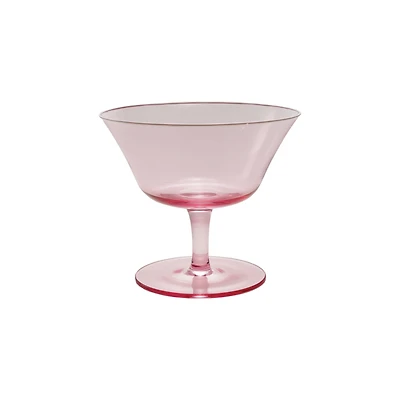 Hello Honey 8-Ounce Stemmed Coupe Glass with White Rim, Pink, Set of 4