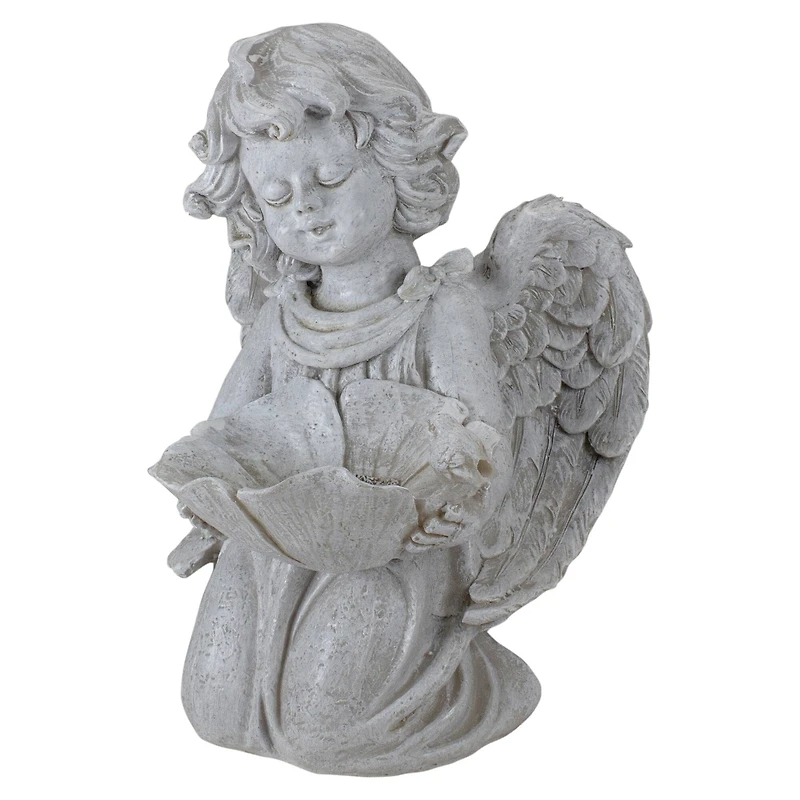 9.5" Heavenly Gardens Gray Distressed Kneeling Cherub Angel Bird Feeder Outdoor Garden Statue