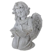 9.5" Heavenly Gardens Gray Distressed Kneeling Cherub Angel Bird Feeder Outdoor Garden Statue