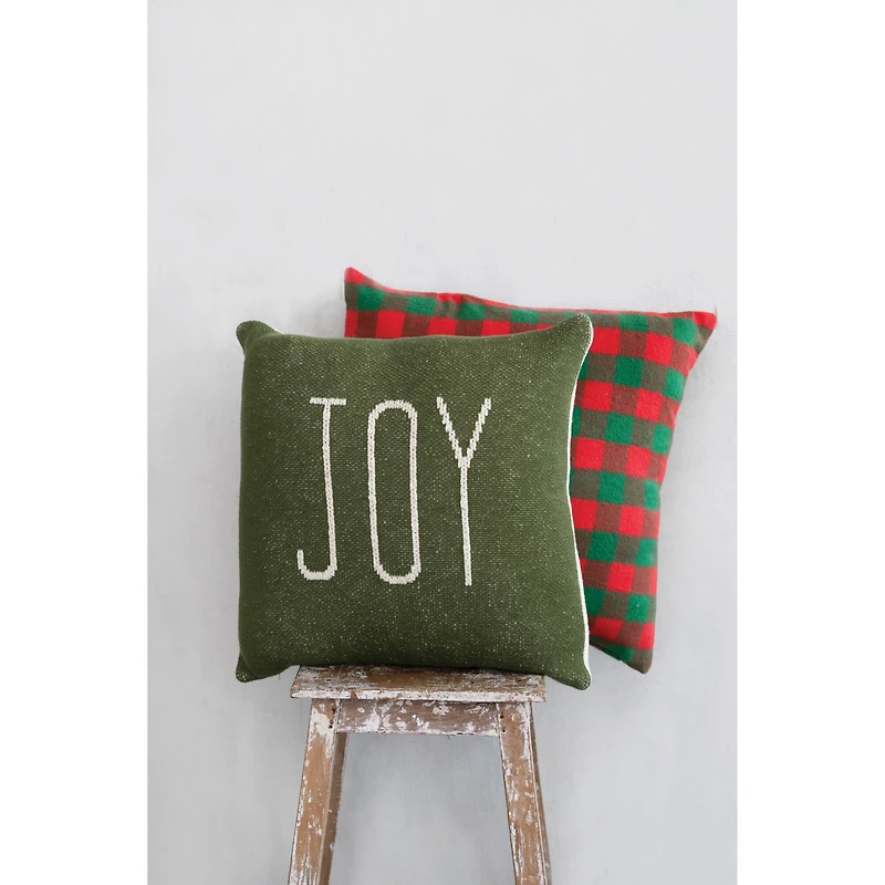 Hello Honey® 18" x 18" Square Red & Green Buffalo Check Cotton Flannel Pillow