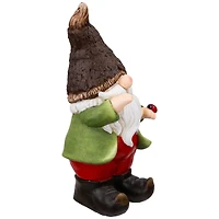 15.75" Green & Red Gnome with Ladybug Outdoor Garden Statue