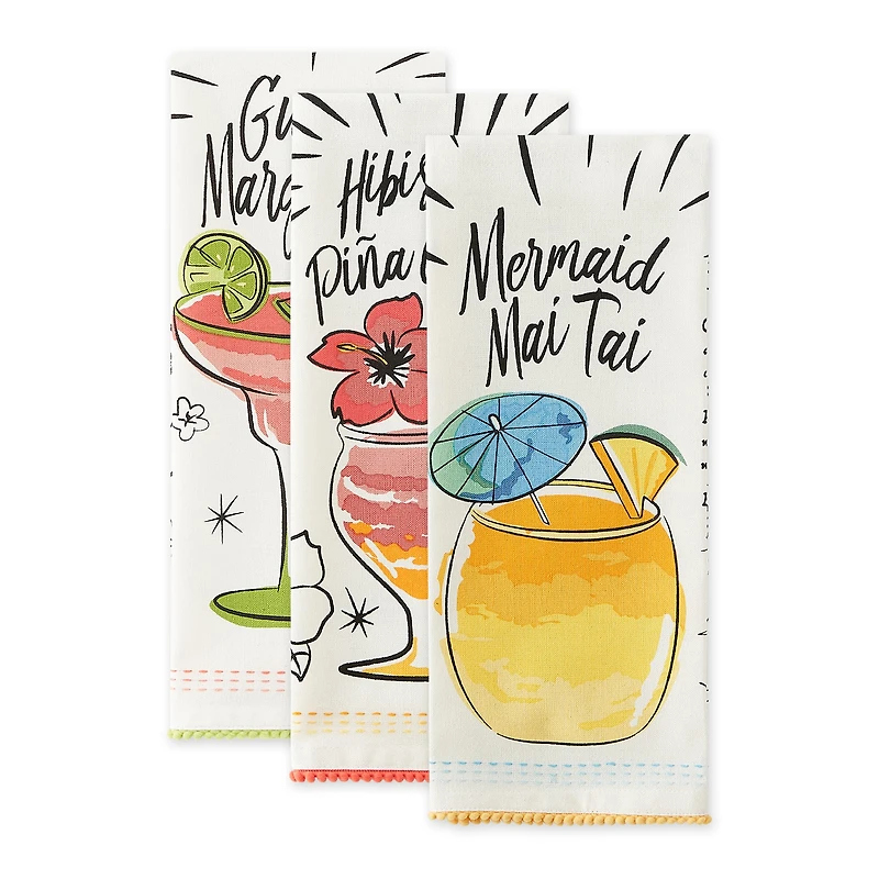 Tropical Sips Recipe Embellished Dishtowel (Set of 3)