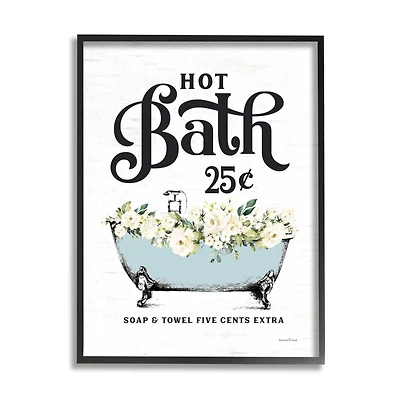Stupell Industries Hot Bath Vintage Advertisement White Floral Blue Tub Framed Wall Art