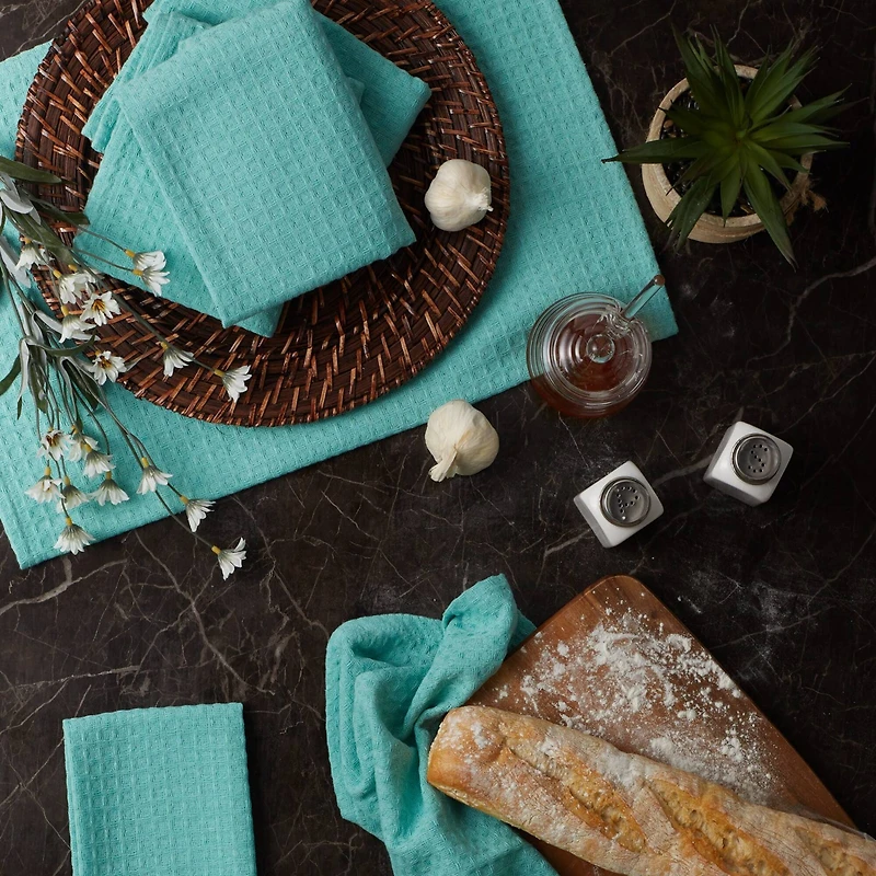 DII® Aqua Recycled Cotton Waffle Dish Towels, 6ct.