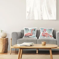 Stupell Industries Tropical Pink Flamingo Green Monstera Leaves 2 Pillow Set, 18" x 18"