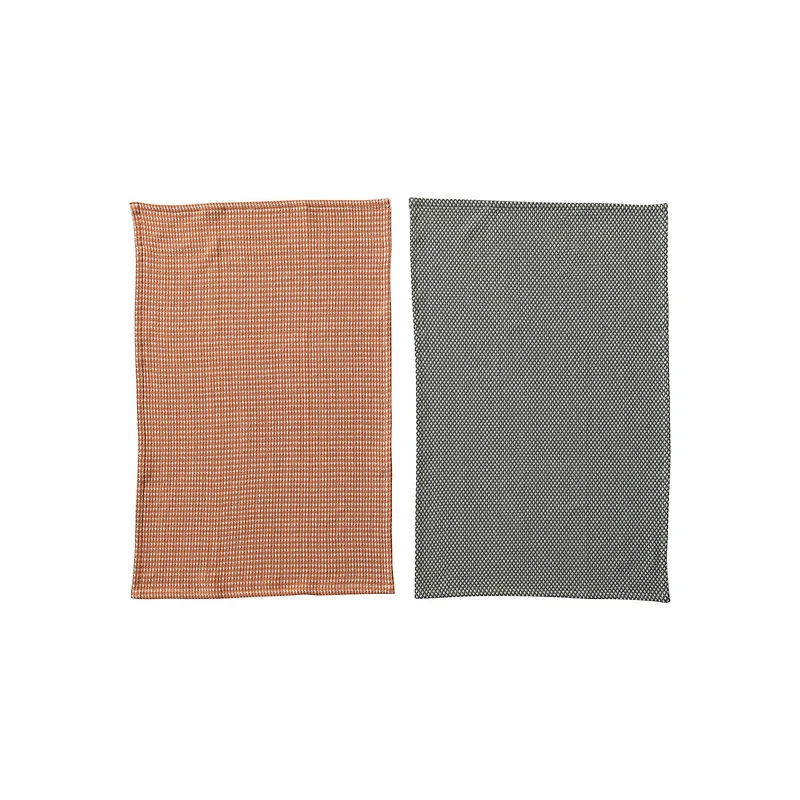 Hello Honey® Orange & Charcoal Woven Cotton Dobby Tea Towel Set