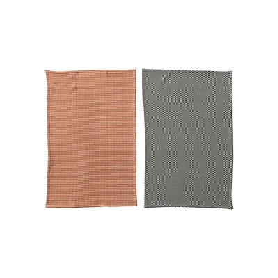 Hello Honey® Orange & Charcoal Woven Cotton Dobby Tea Towel Set