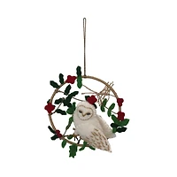 Hello Honey® 6" Wool Felt Owl in Wreath Ornament