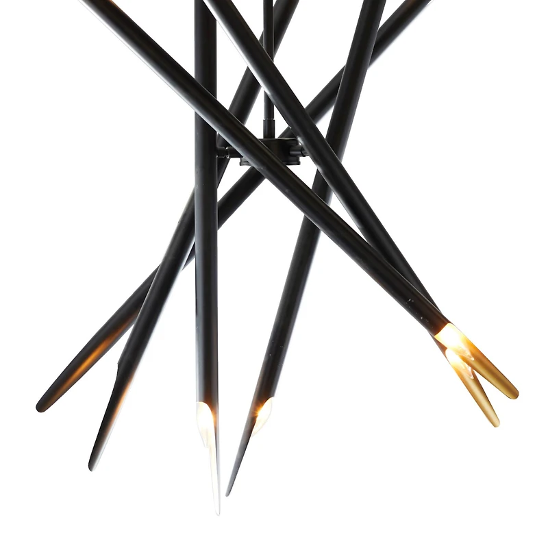 Black Metal 12 Light Chandelier with Suspension Rod 8" x 8" x 62"