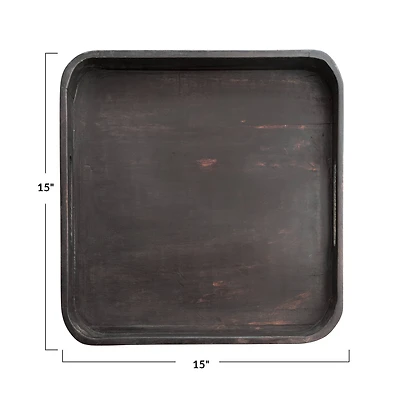Hello Honey® 15" Distressed Black Decorative Wood Tray with 2 Handles