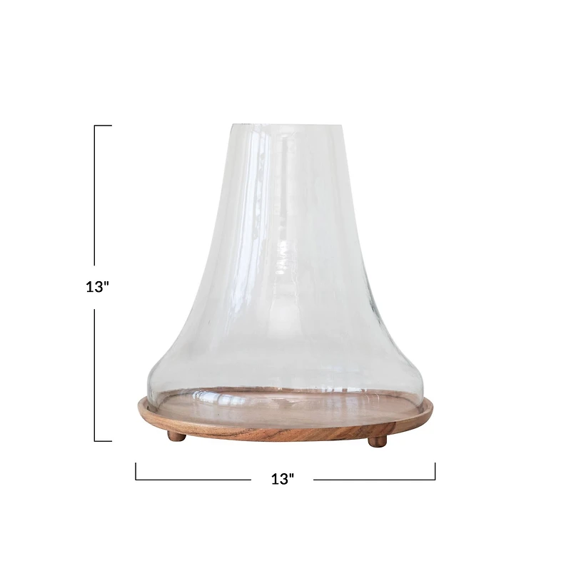 Hello Honey® 13" Reclaimed Glass Cloche with Mango Wood Base