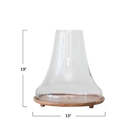 Hello Honey® 13" Reclaimed Glass Cloche with Mango Wood Base