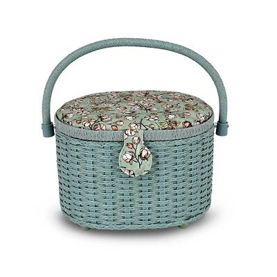 Dritz® Soft Green Floral Small Oval Weaved Sewing Basket