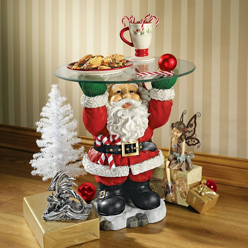 Design Toscano 21.5" Santa Claus Sculptural Glass-Topped Holiday Table
