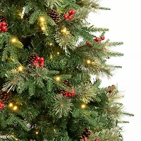 6ft. Pre-Lit Feel-Real® Virginia Pine Artificial Christmas Tree with Berries & Pinecones, Warm White LED Lights