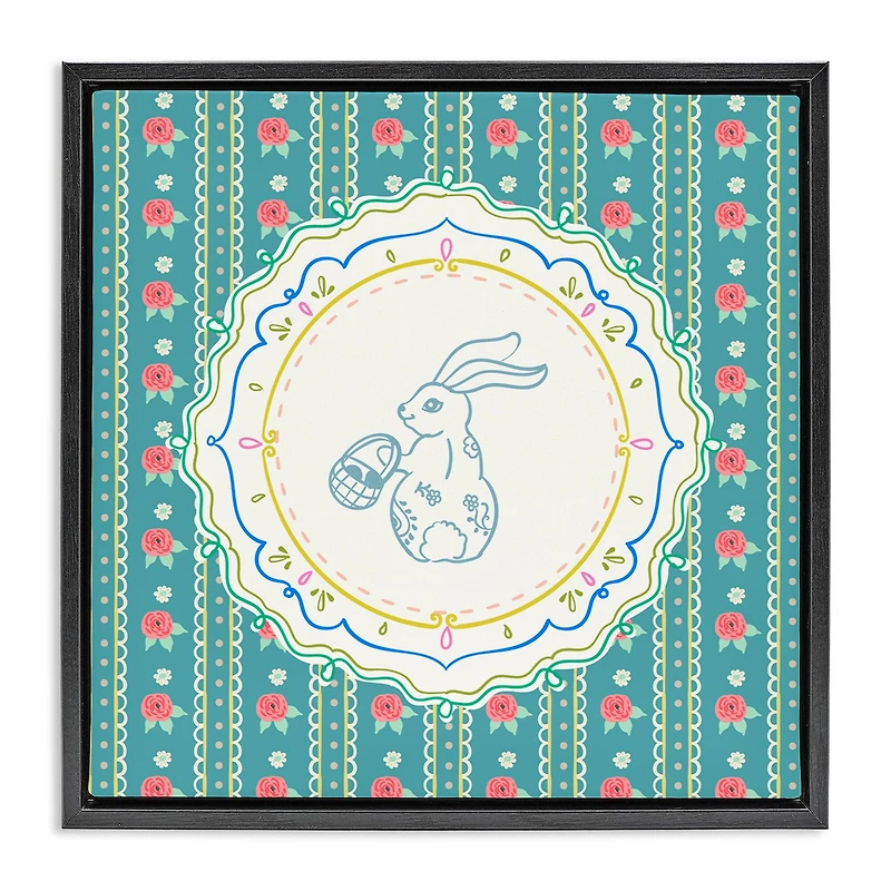 Stupell Industries Flower Stripes Pattern Bunny Floating Frame Wall Art