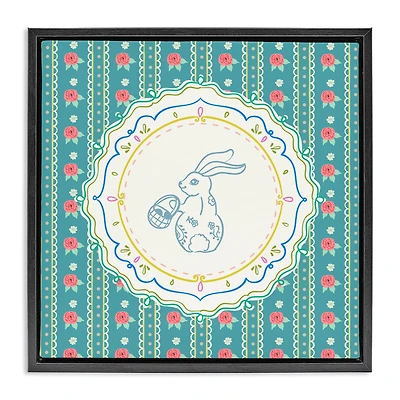 Stupell Industries Flower Stripes Pattern Bunny Floating Frame Wall Art
