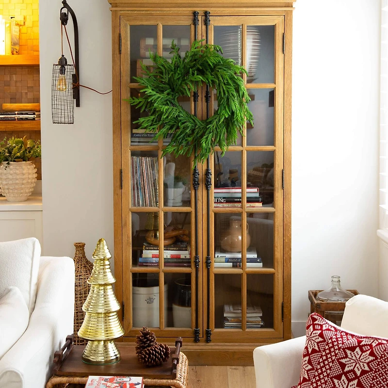 24in. Artificial Real Touch Norfolk Island Pine Wreath with Natural Look