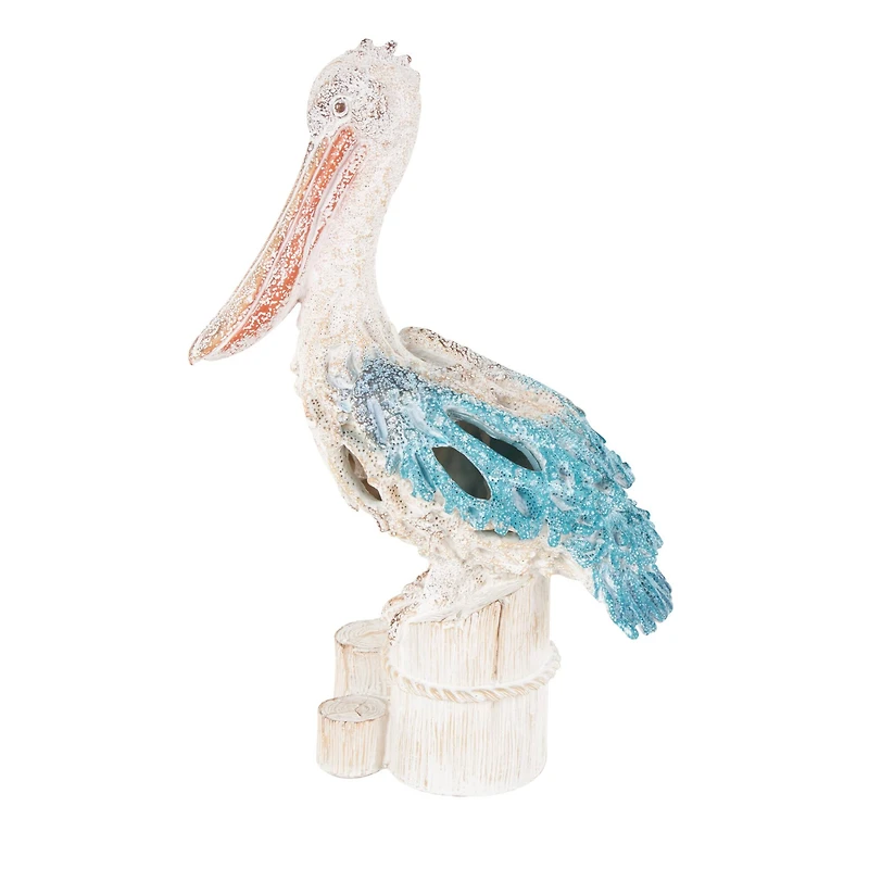 13.25" Pelican Textured Decorative Sculpture with Feathers & Round Blocks