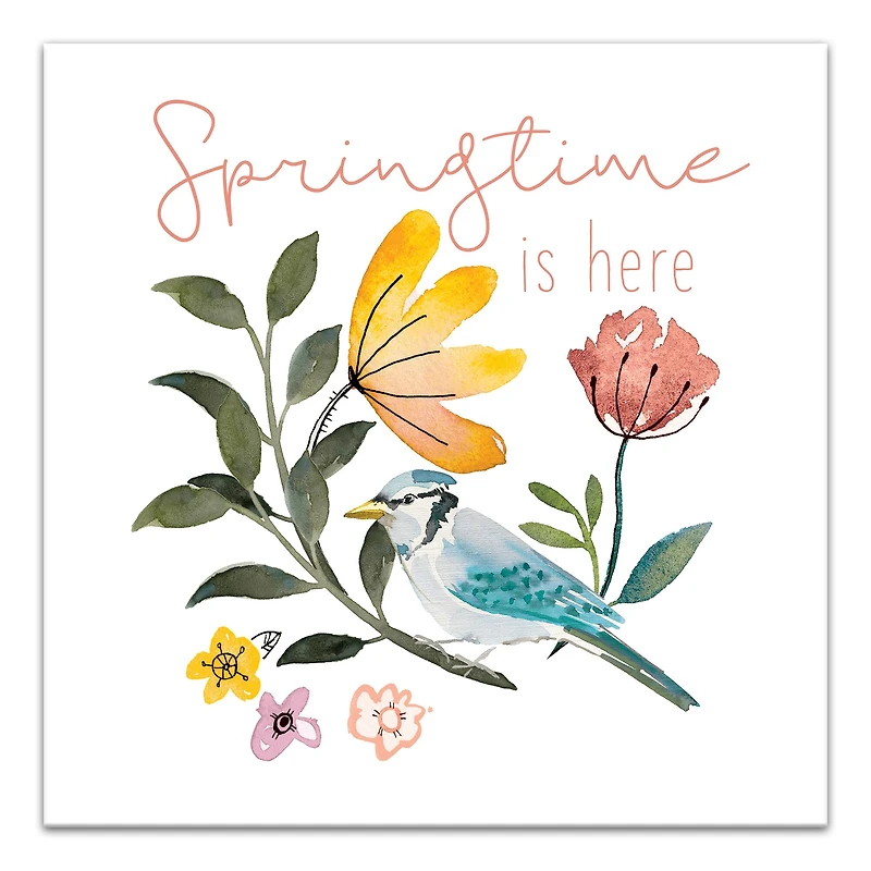 Blue Jay Springtime 16" x 16" Canvas Wall Art