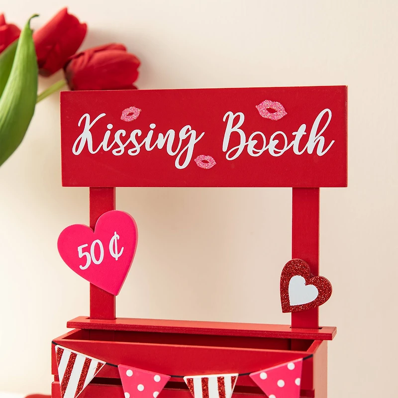 Glitzhome® 10" Valentine's Wooden Kissing Booth Table Décor