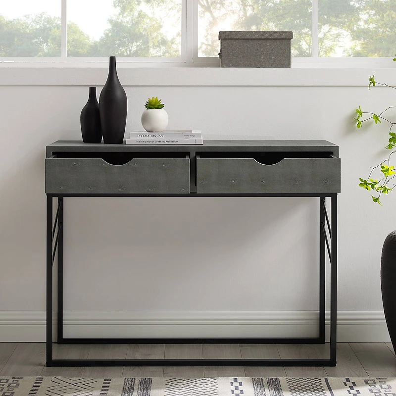 Walker Edison Gray 2-Drawer Faux Shagreen Entry Table